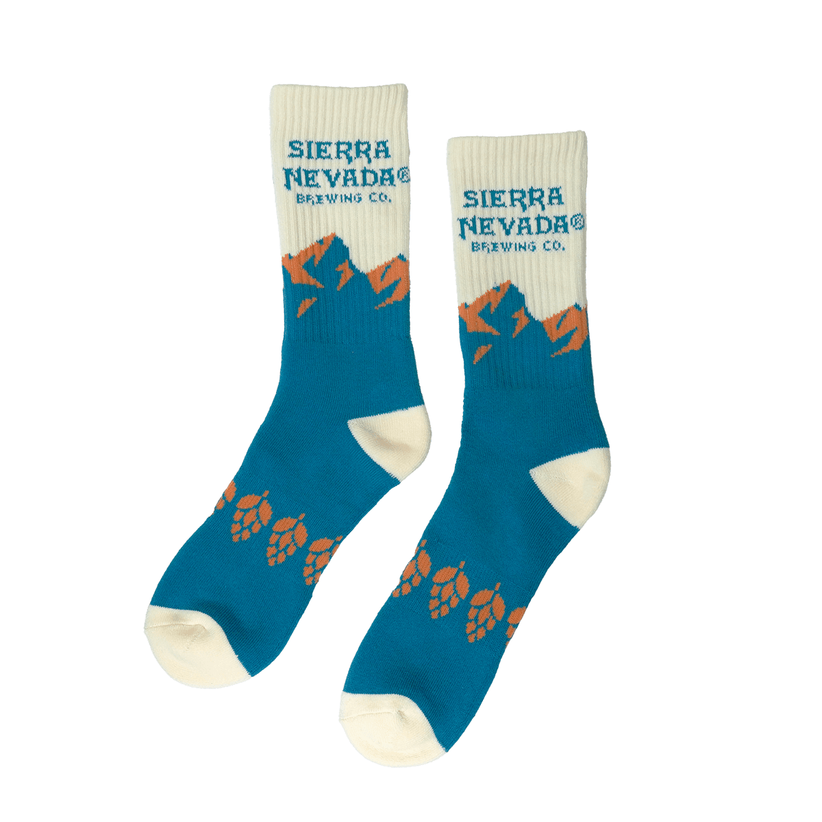 Sierra Nevada Blue Mountain Socks featuring mountain range and hop design