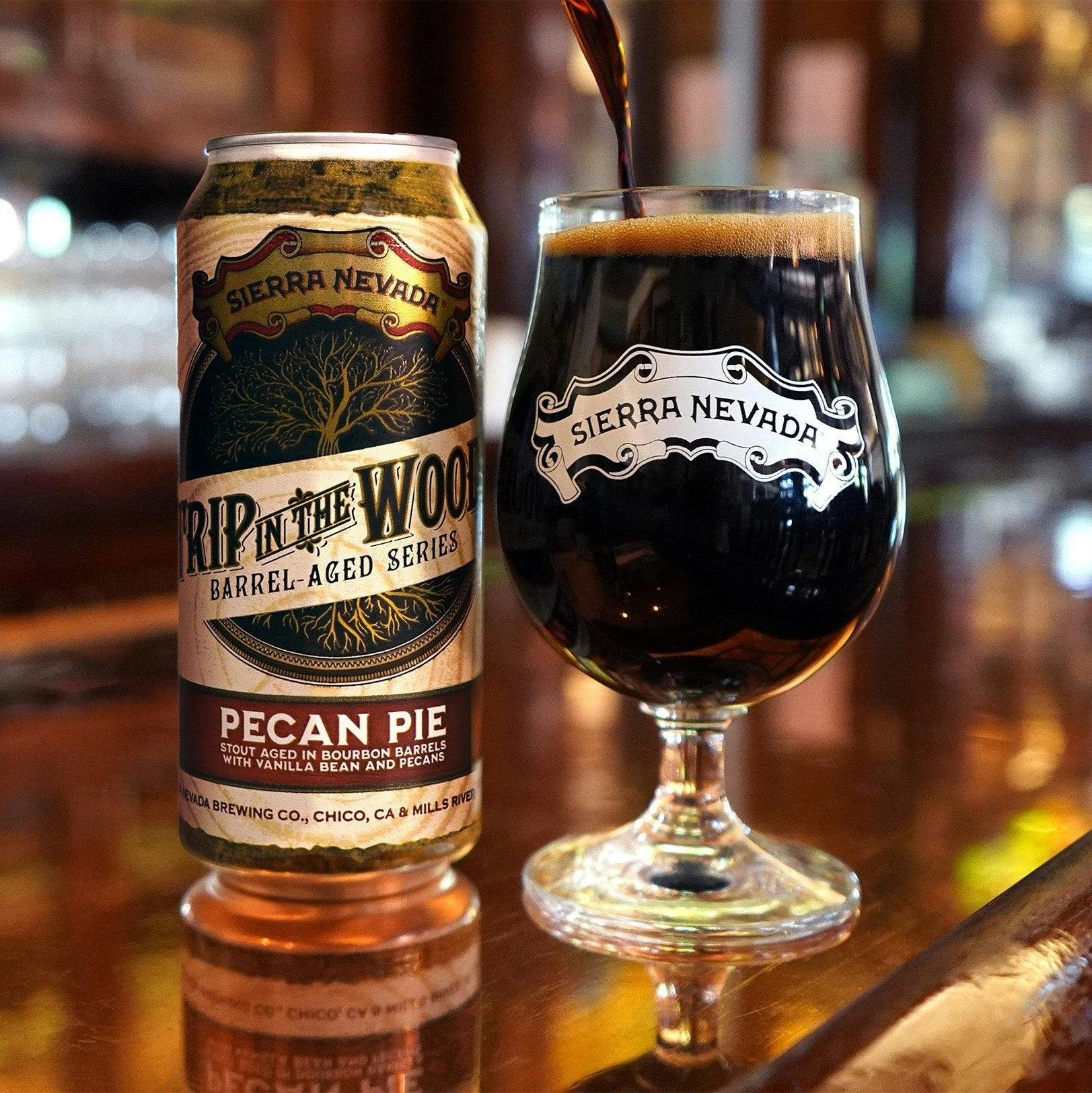 Sierra Nevada Trip In The Woods Pecan Pie Barrel Aged Stout poured into a balloon glass