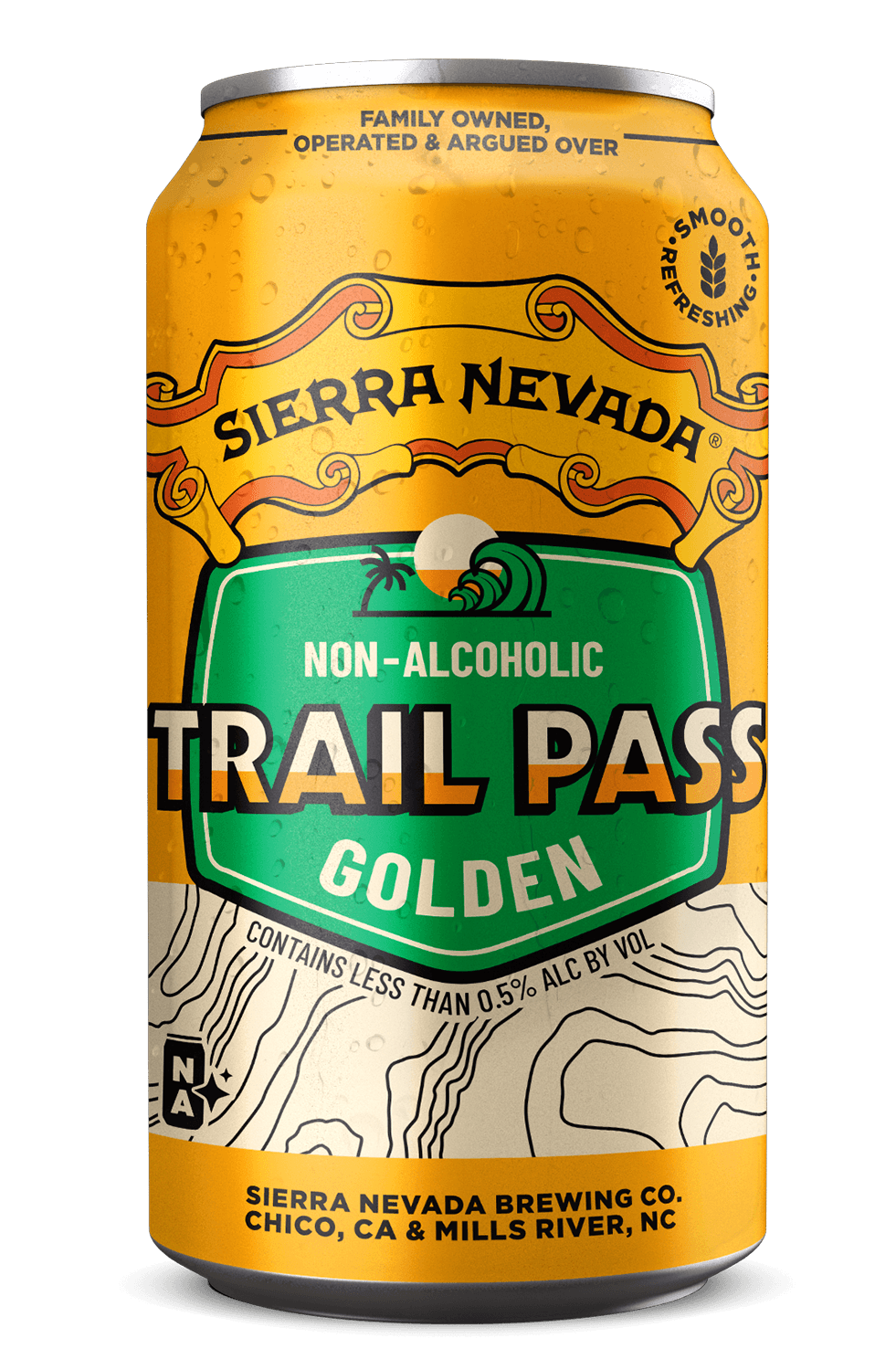 An individual can of Sierra Nevada non-alcoholic Trail Pass Golden brew