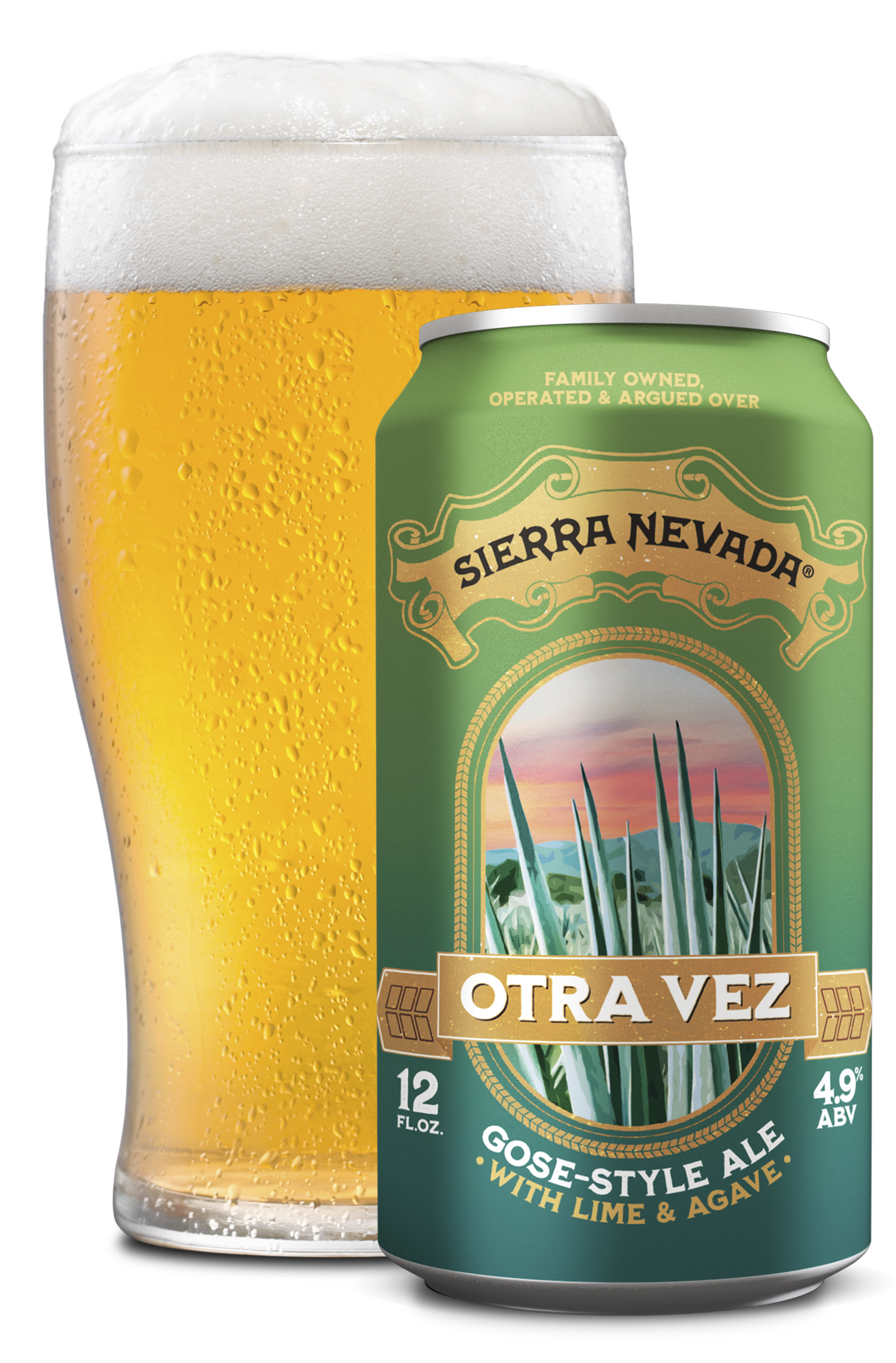 ierra Nevada Otra Vez with Lime and Agave 12 oz. can next to a freshly poured pint