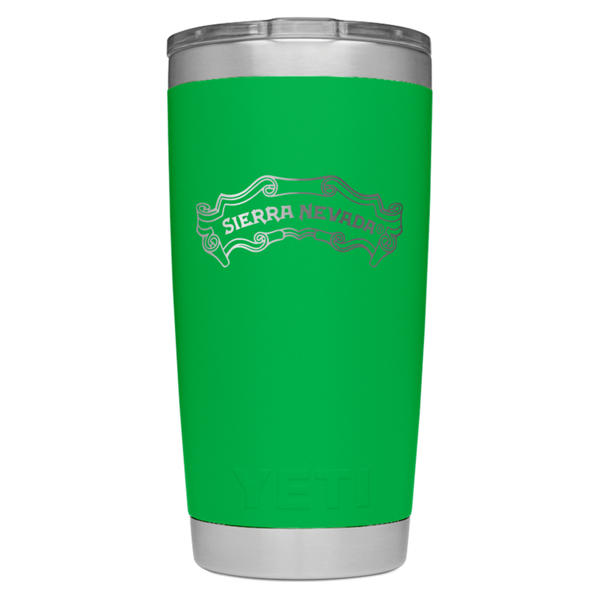 Sierra Nevada x YETI 20oz Rambler tumbler - front view with Sierra Nevada scroll engraving