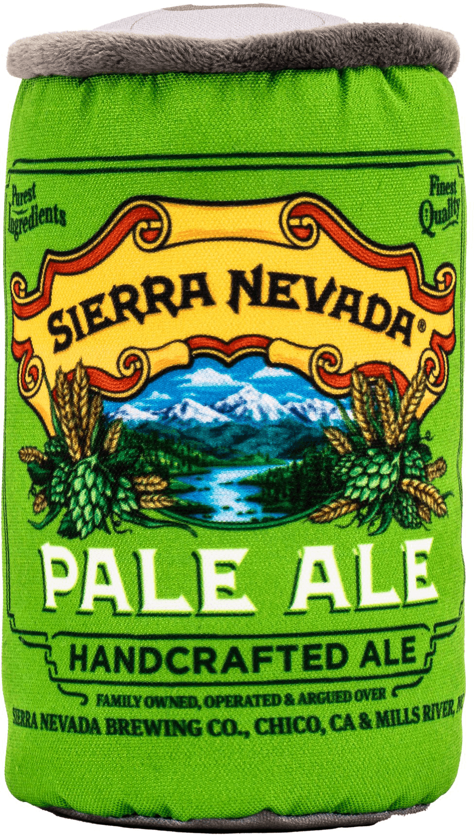 Sierra Nevada Pale Ale can plush squeaky dog toy