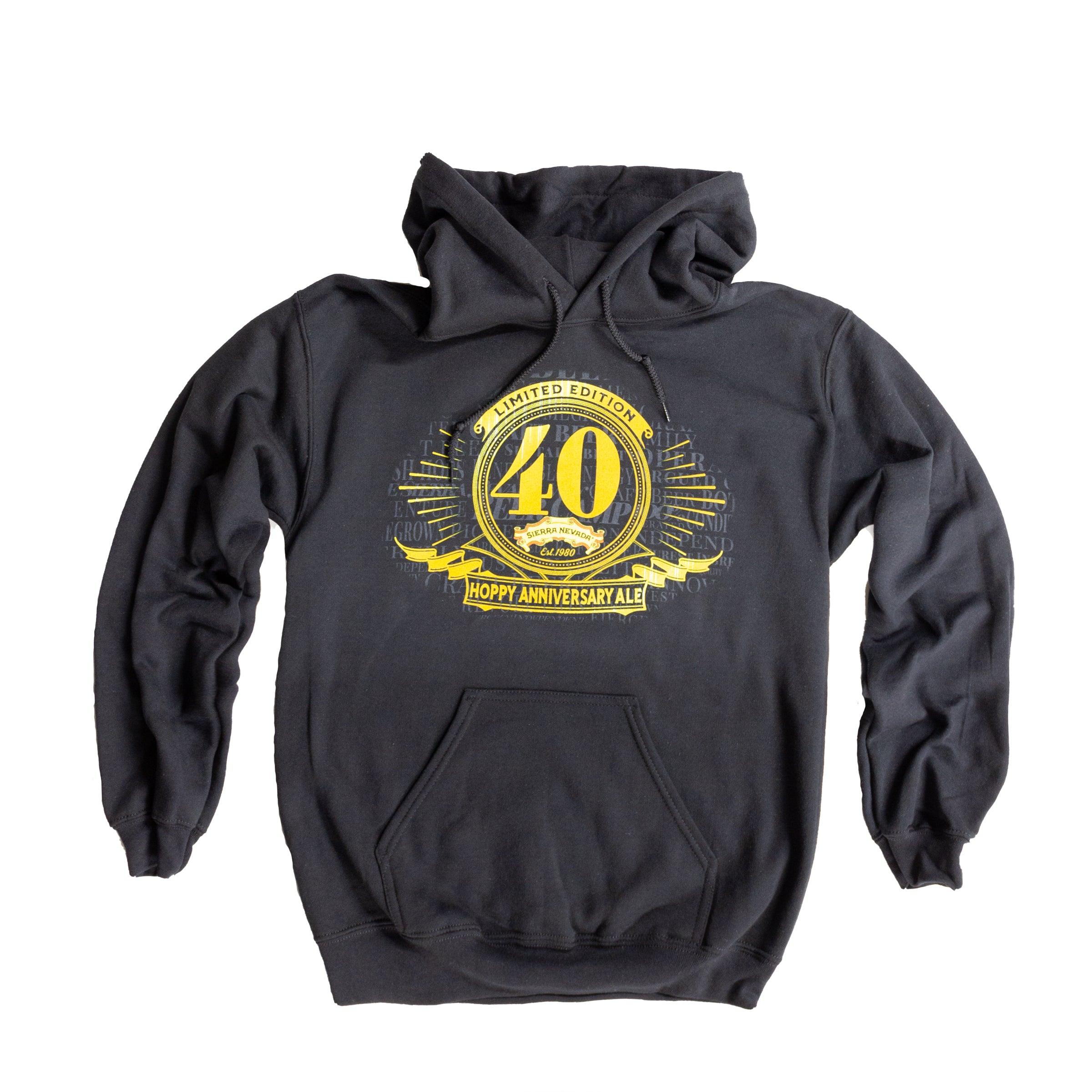 Front of Sierra Nevada 40th anniversary hooded sweatshirt