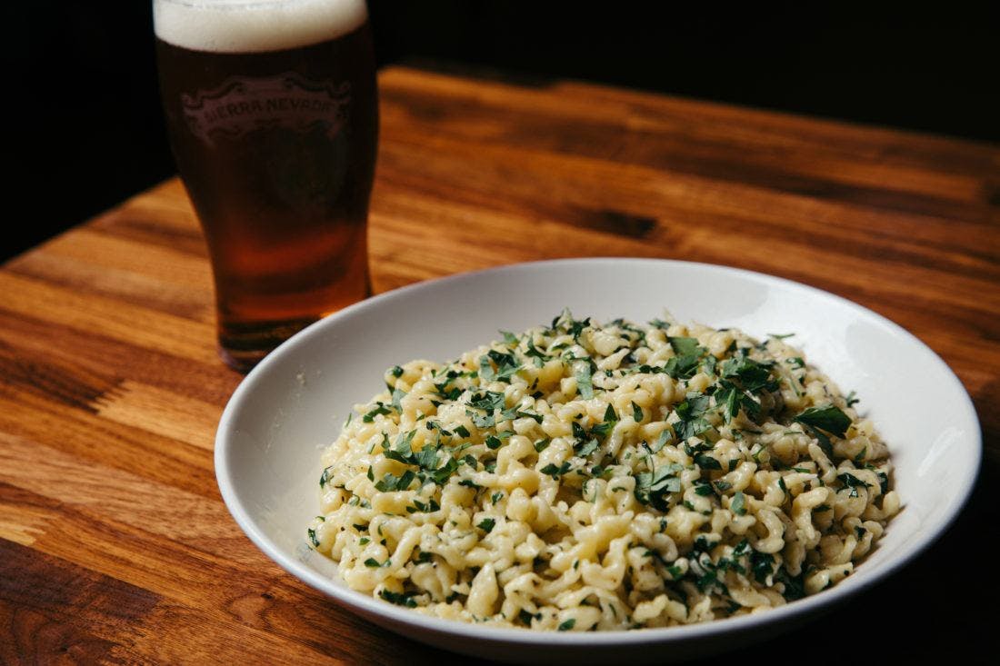 a completed plate of spaetzle