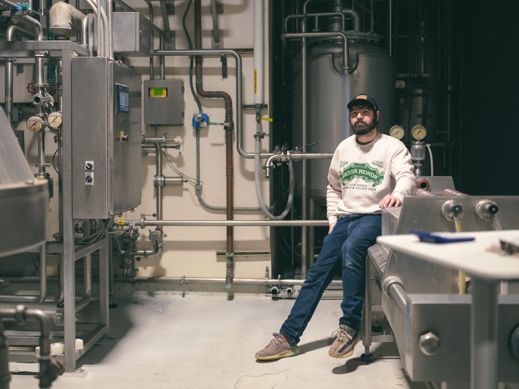 Sierra Nevada Roots Collection Heritage Bold Crewneck worn by a brewing team member.
